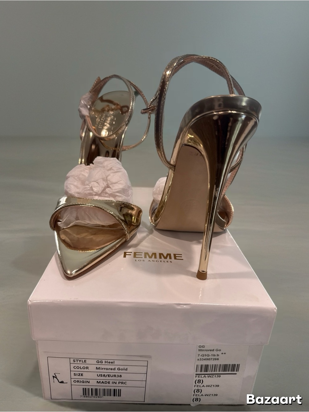 La Femme Mirrored Gold Stiletto Sandals